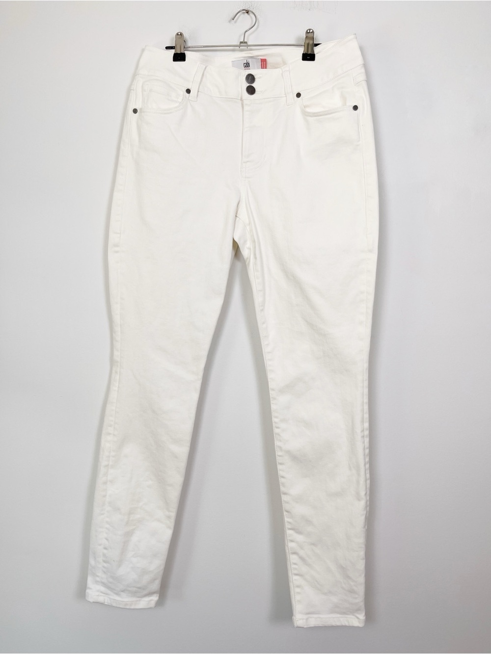 CAbi White Denim High-Rise Cinch Skinny Leg Jeans‎ Size 10